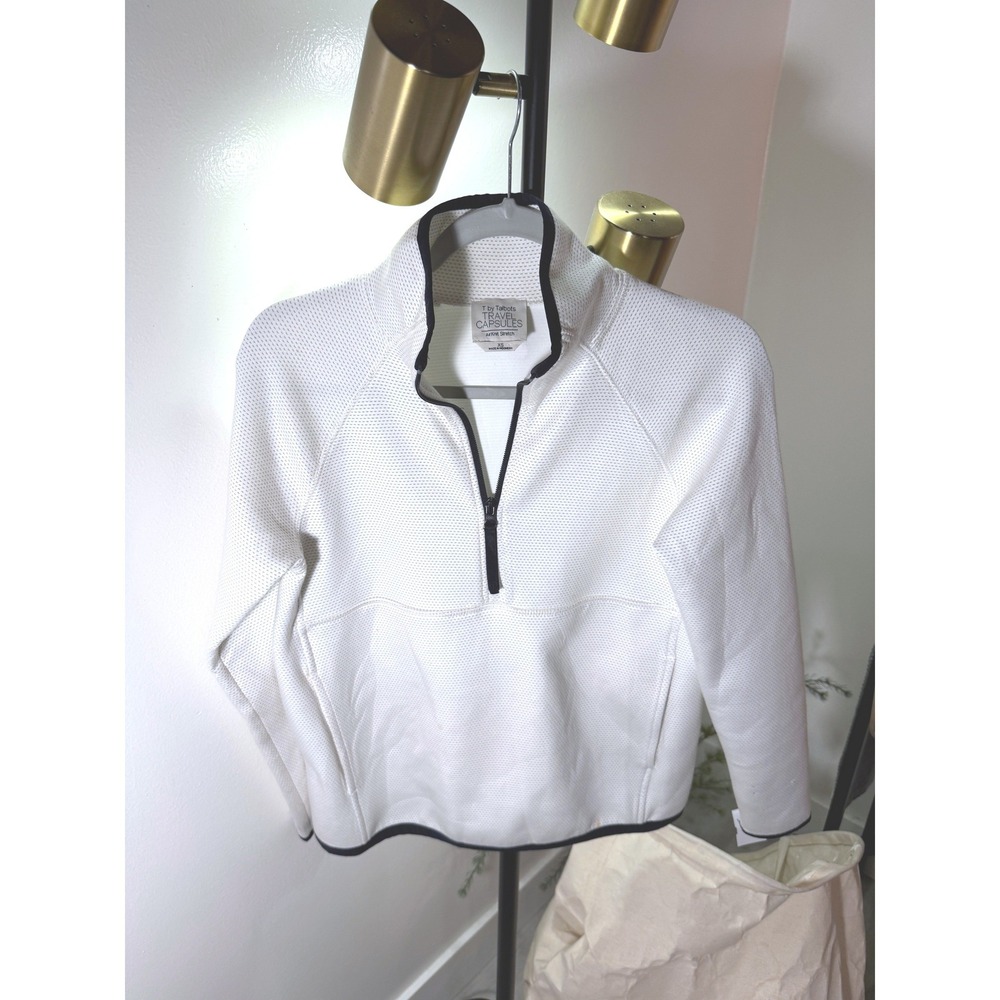 T by Talbots Travel XS white pullover luxe athletic quarter zip golf tennis fall